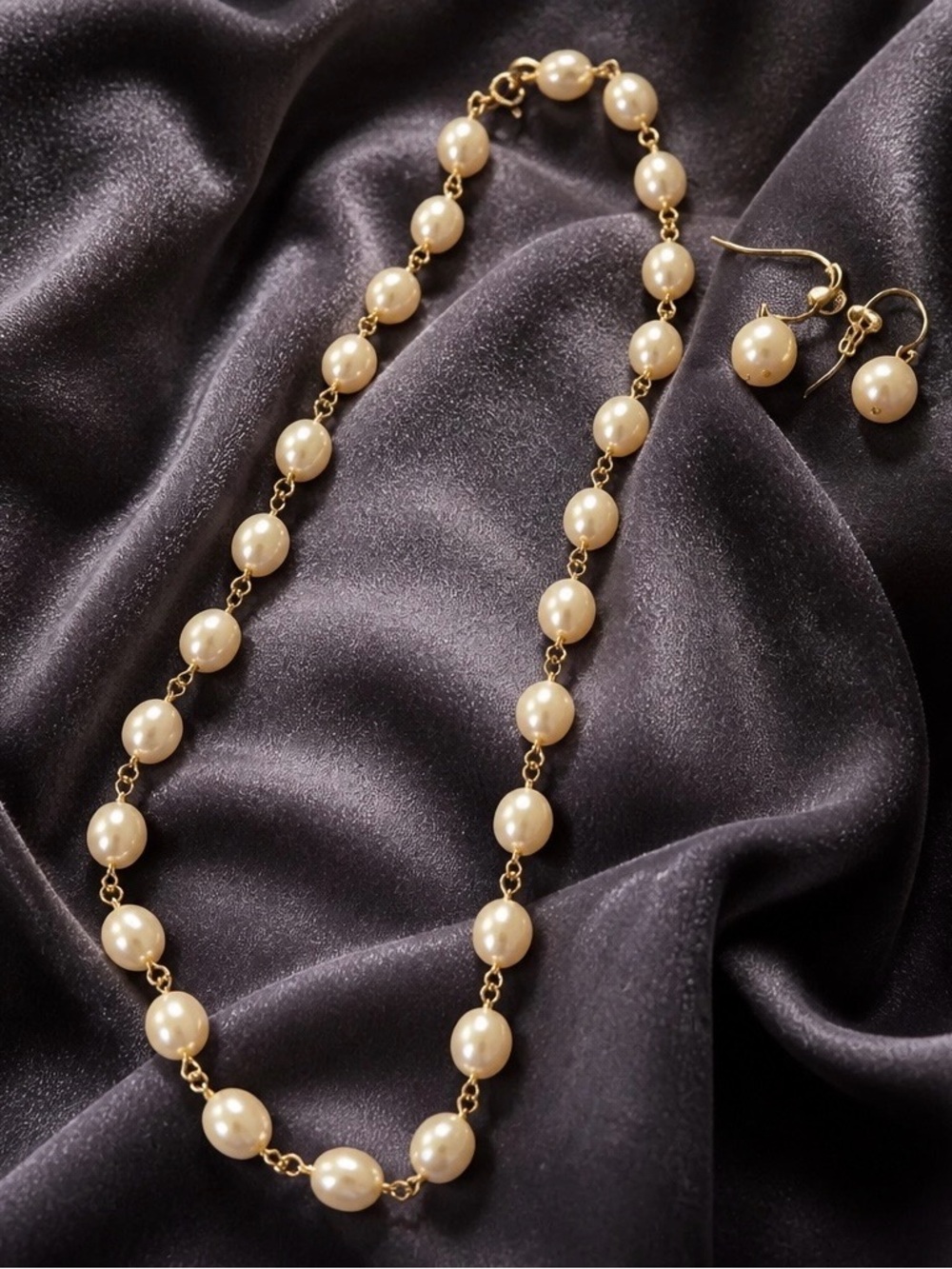 Classic Cream Pearl Station Necklace & Earring Set
